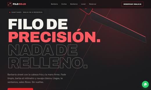 Maqueta de sitio para barberías: Filo Rojo