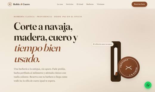 Maqueta de sitio para barberías: Roble & Cuero