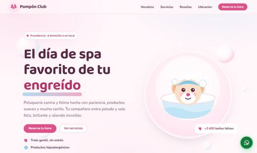 Maqueta de sitio para peluquería canina: Pompón Club