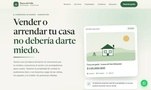 Maqueta de sitio para corredoras de propiedades: Raíces del Valle Propiedades