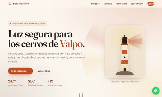 Maqueta de sitio para electricistas: Faro Eléctrico