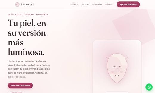 Maqueta de sitio para centros de estética: Piel de Luz