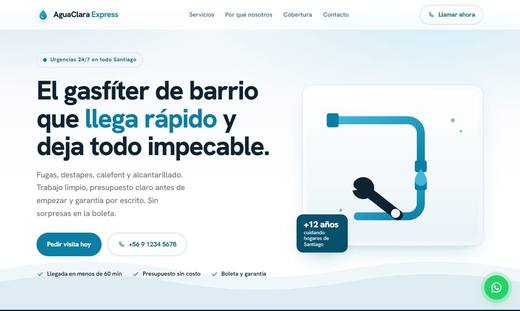Maqueta de sitio para gasfíteres: AguaClara Express