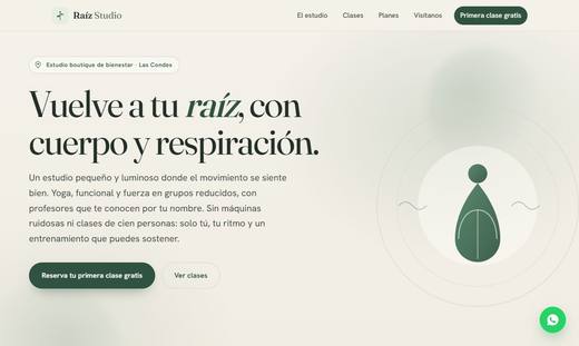 Maqueta de sitio para gimnasios: Raíz Studio Wellness