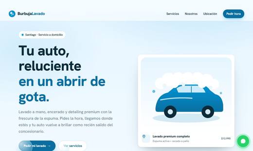 Maqueta de sitio para lavado de autos: Burbuja Express