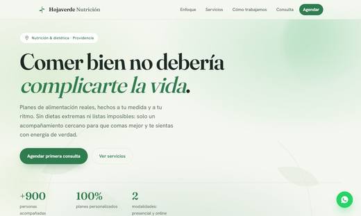 Maqueta de sitio para nutricionistas: Hojaverde Nutrición