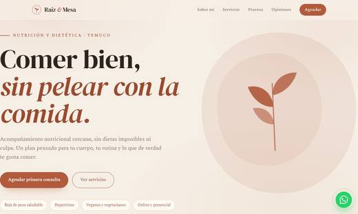 Maqueta de sitio para nutricionistas: Raíz & Mesa