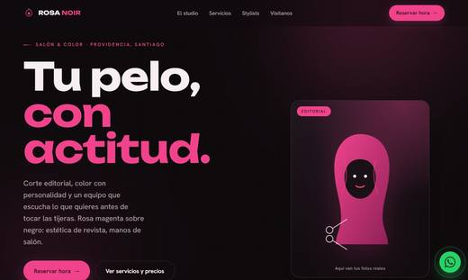Maqueta de sitio para peluquerías: Rosa Noir Studio