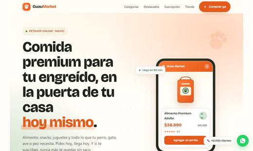 Maqueta de sitio para tiendas de mascotas: Guau Market