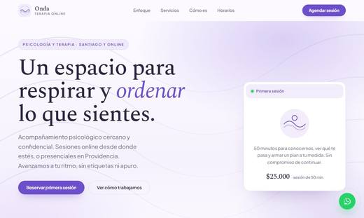 Maqueta de sitio para psicólogos: Onda Terapia Online