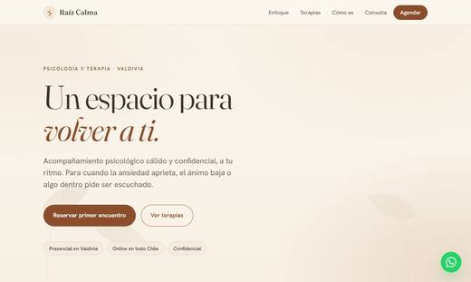 Maqueta de sitio para psicólogos: Raíz Calma