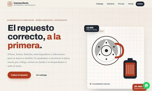 Maqueta de sitio para venta de repuestos: Carrera Norte Autopartes