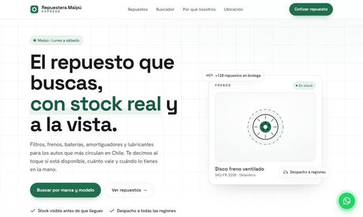 Maqueta de sitio para venta de repuestos: Repuestera Maipú Express
