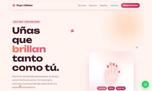 Maqueta de sitio para manicure y uñas: Pop & Glitter Nail Bar