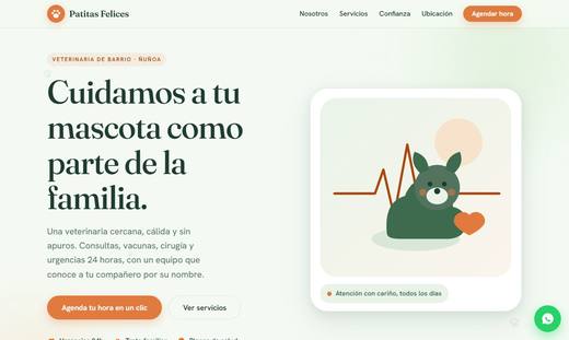 Maqueta de sitio para veterinarias: Patitas Felices